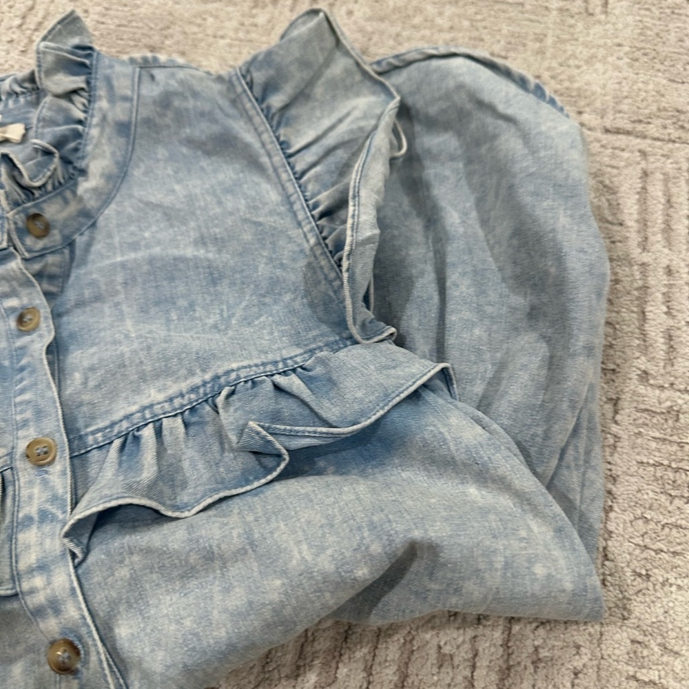 Entro Denim Blue Ruffle Button-Down Dress Fits like a 6 - Picture 13 of 13